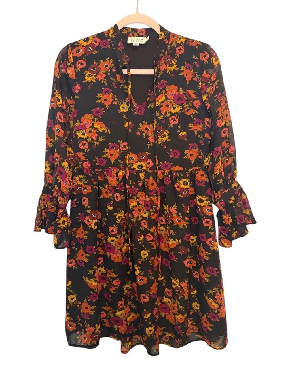 Molly Bracken Floral Chiffon Babydoll Mini Dress XS Cottagecore Whimsical